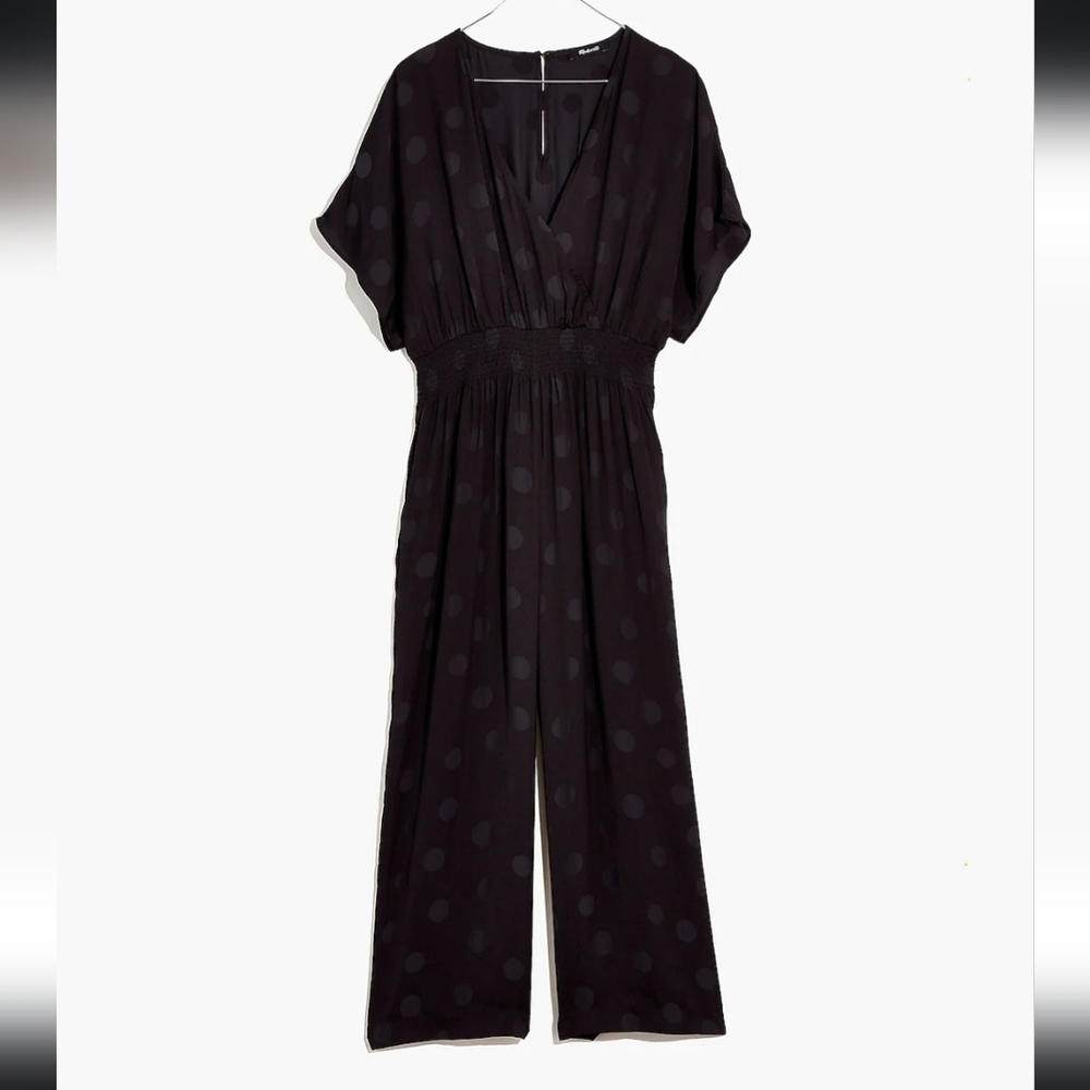 ❤️ MADEWELL WRAP FRONT SMOCK-WAIST JUMPSUIT IN SATIN DOT JACQUARD, XXS - Picture 4 of 13